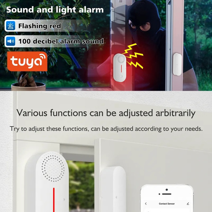 Tuya Capteur ouverture porte et fenêtre WiFi détecteur alarme silencieuse contrôle à distance application