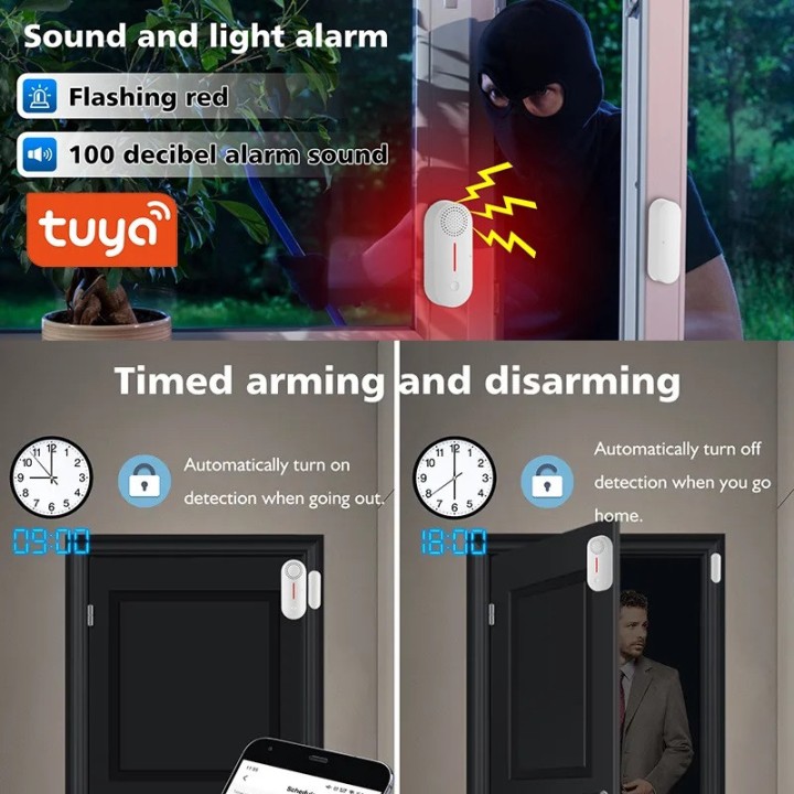 Tuya Tür- und Fensteröffnungssensor, WiFi-Detektor, stiller Alarm, Fernbedienungsanwendung