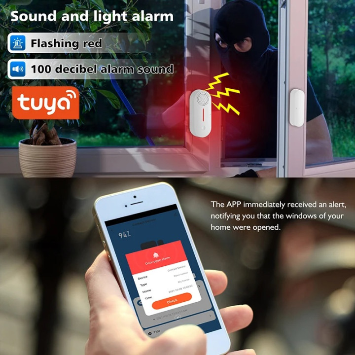 Tuya Door and window opening sensor WiFi detector silent alarm remote control application
