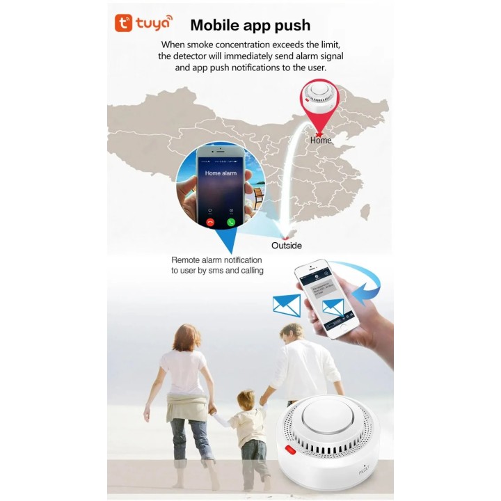 Rilevatore di fumo Wi-Fi Vigili del fuoco Allarme antincendio Alexa Assistente Google SmartLife tuya