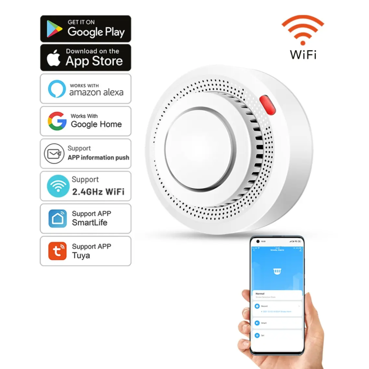 Détecteur de fumée WiFi alarme de protection incendie pompier Alexa Google Assistant SmartLife tuya