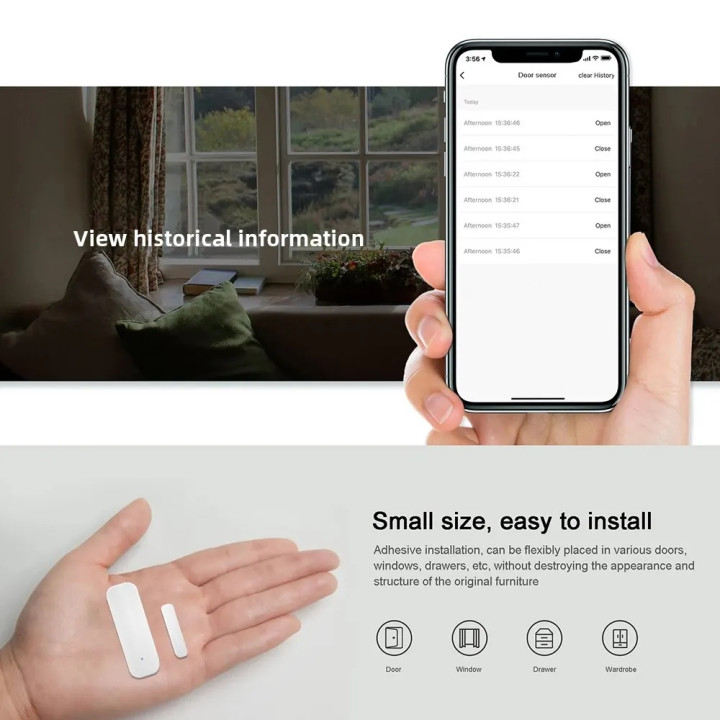 Sensor de apertura de puertas y ventanas Tuya, detector WiFi, alarma silenciosa, aplicación de control remoto