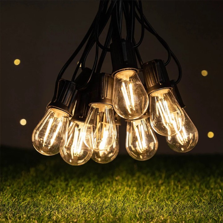 Catena luminosa LED e27 220V 15m 15 lampadine s14 2w impermeabile collegabile, giardino, esterno,