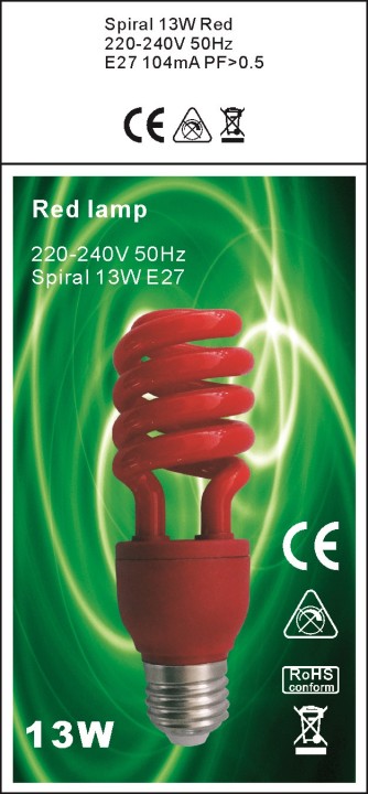Red spiral compact fluorescent lamp e27 220v 13w  75w fluorescent bulb lighting 230v 240v veka - 1