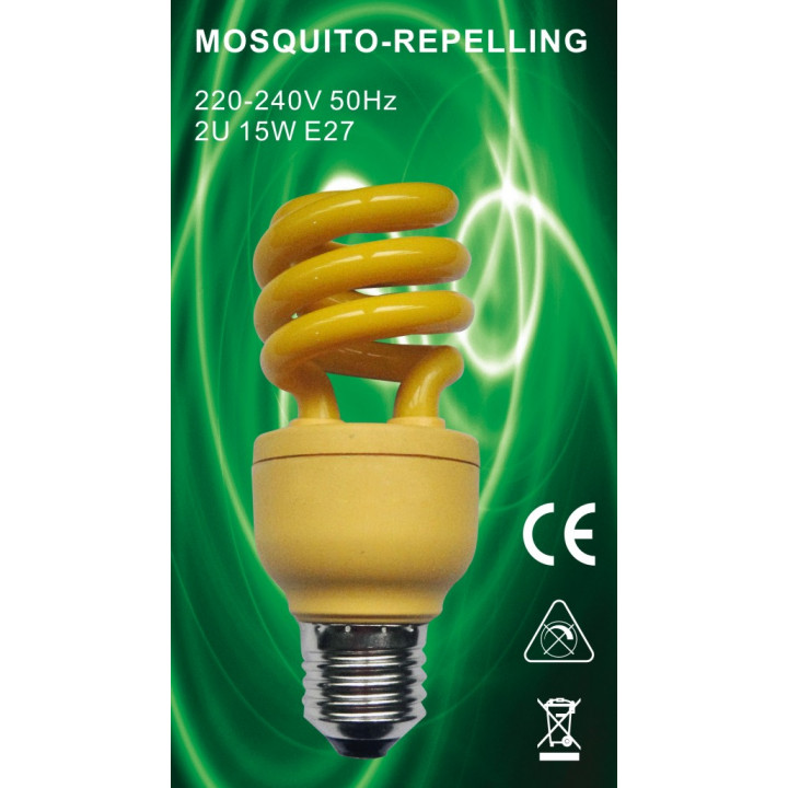 Yellow bulb e27 anti mosquitoes buzz off 15w 75w equivalent compact fluorescent spiral 220v 240v jr international - 6