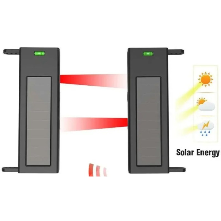 Barriere infrarouge solaire 10 a 30m sans fil 433mhz panneau solaire + batterie rechargeable