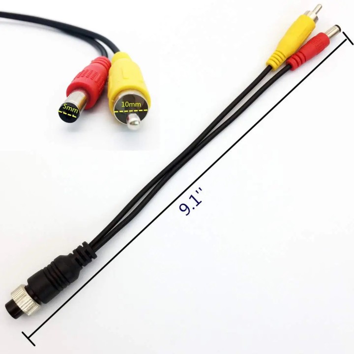 Adaptador AV M12 de 4 pines enchufe hembra de cabeza de aviación a 2 RCA Cable macho CC para cámara CCTV DVR
