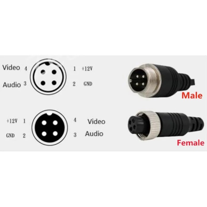 Adaptador AV M12 de 4 pines enchufe hembra de cabeza de aviación a 2 RCA Cable macho CC para cámara CCTV DVR