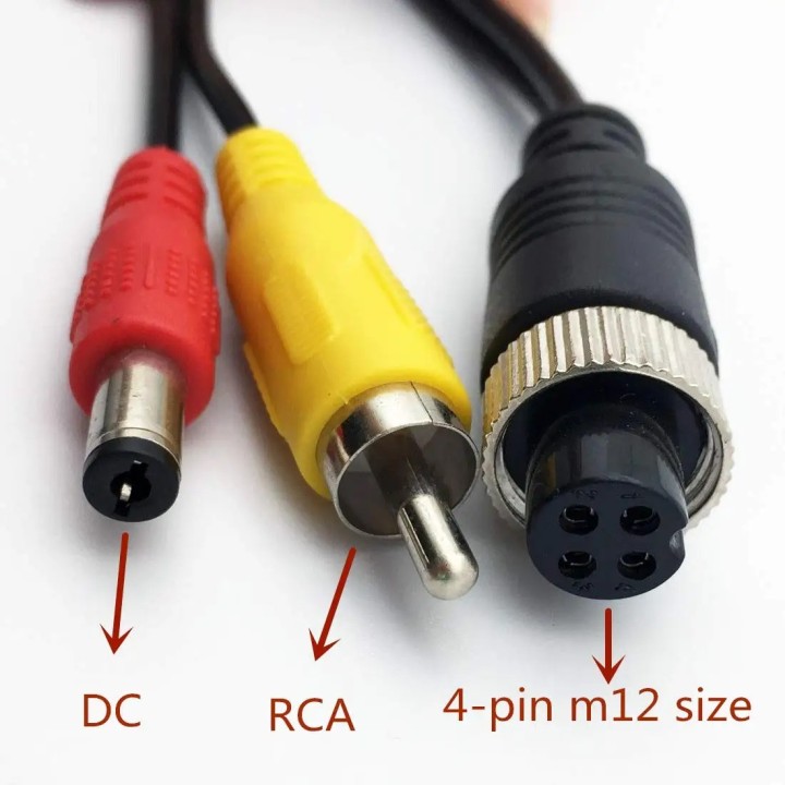 Adaptador AV M12 de 4 pines enchufe hembra de cabeza de aviación a 2 RCA Cable macho CC para cámara CCTV DVR