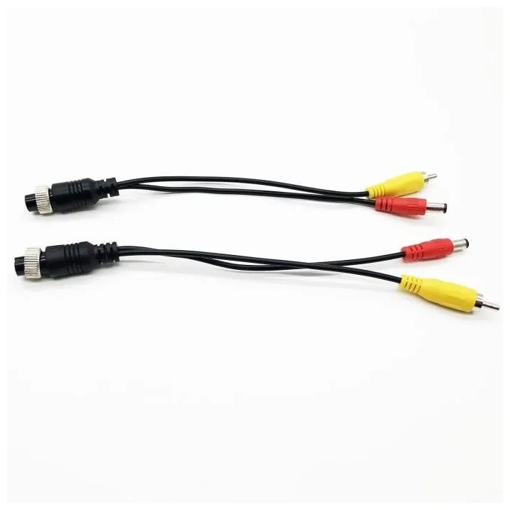 Adaptador AV M12 de 4 pines enchufe hembra de cabeza de aviación a 2 RCA Cable macho CC para cámara CCTV DVR