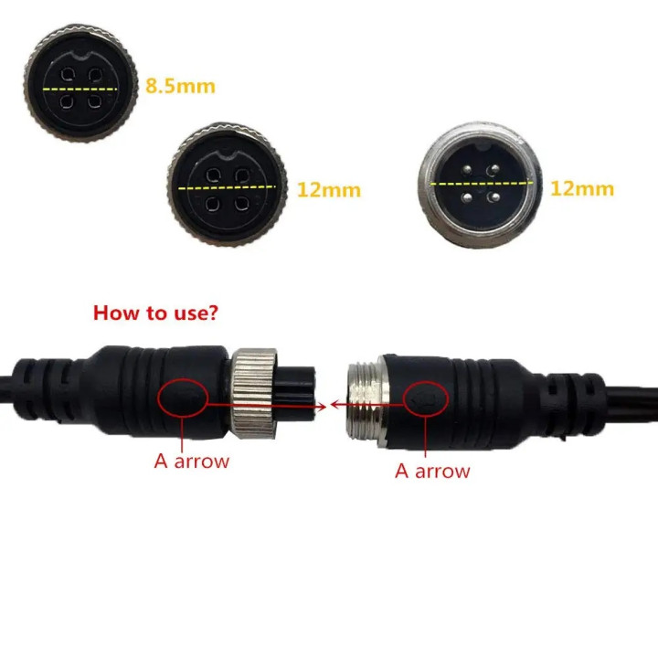M12 AV Adapter 4Pin Aviation Head Buchse Stecker an 2 Cinch DC Stecker Kabel CCTV Kamera