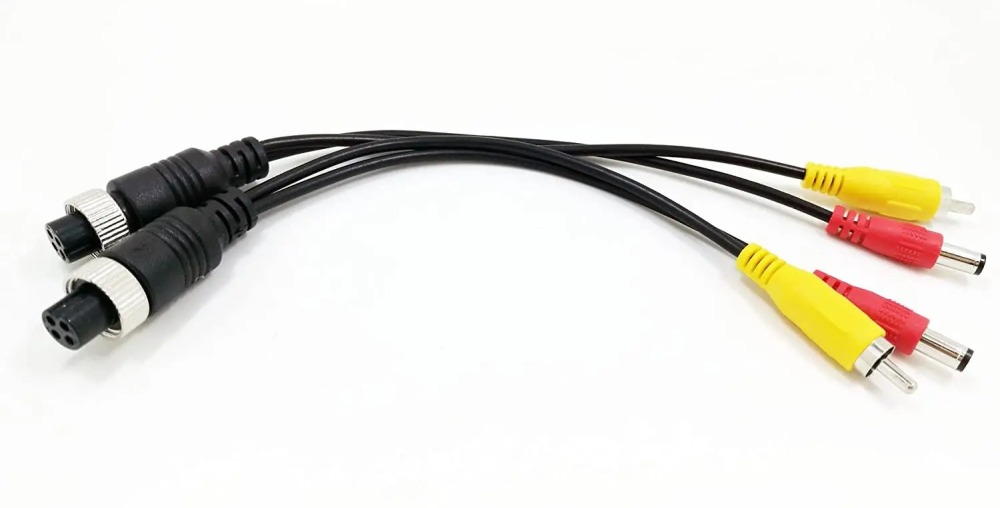 M12 AV Adapter 4Pin Aviation Head Buchse Stecker an 2 Cinch DC Stecker Kabel CCTV Kamera
