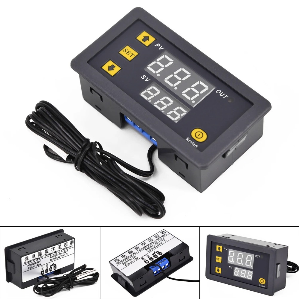 DC 12V LED Digital Thermostat W3230 with 20A Relay Waterproof Temperature Sensor Controller