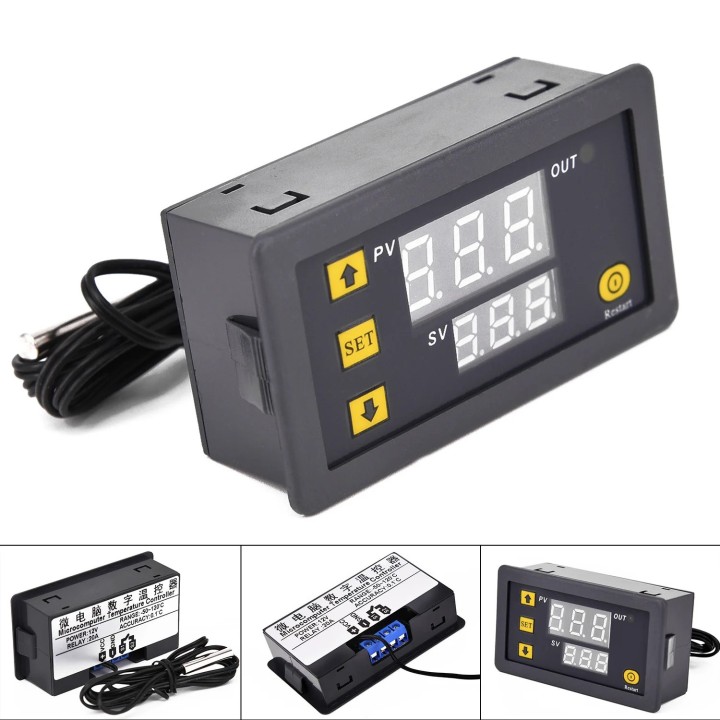 DC 12V LED-Digitalthermostat mit 20A-Relais, W3230 wasserdichter Temperatursensor-Controller