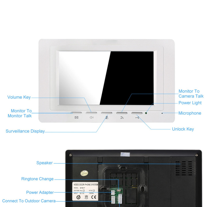 7 inch 18cm videoportero teléfono timbre intercomunicador kit 1 cámara 1 monitor visión nocturna SY801FA11