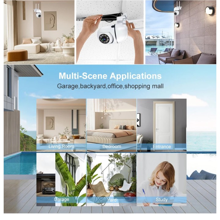 Caméra de surveillance extérieure PTZ IP WIFI hd 3MP/1080P Zoom x 4 sans fil nocturne ia Audio