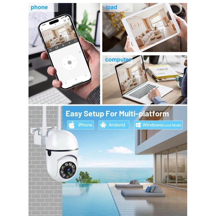 Outdoor surveillance camera PTZ IP WIFI hd 2MP/1080P wireless Zoom x4 night ia Audio