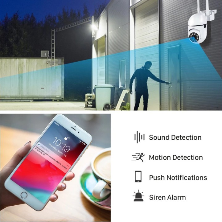 Caméra de surveillance extérieure PTZ IP WIFI hd 3MP/1080P Zoom x 4 sans fil nocturne ia Audio