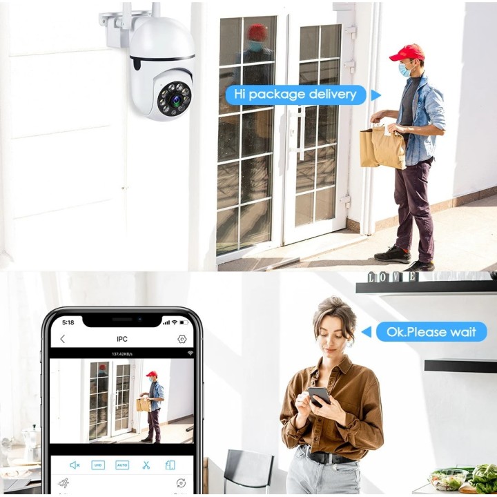Cámara de vigilancia exterior PTZ IP WIFI hd 2MP/1080P inalámbrica 4x zoom visión nocturna ia Audio