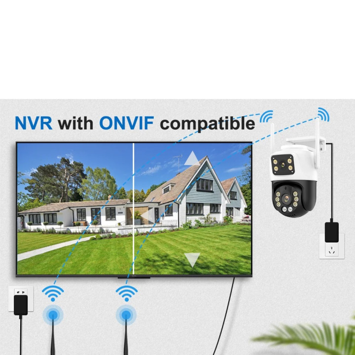 Caméra surveillance extérieure PTZ IP WIFI hd 8MP sans fil nocturne ia Audio double objectif ecran