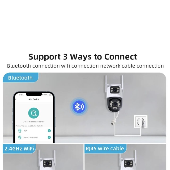 Outdoor PTZ IP WIFI HD 8MP Drahtlose Nachtüberwachungskamera AI Audio Dual-Lens-Bildschirm