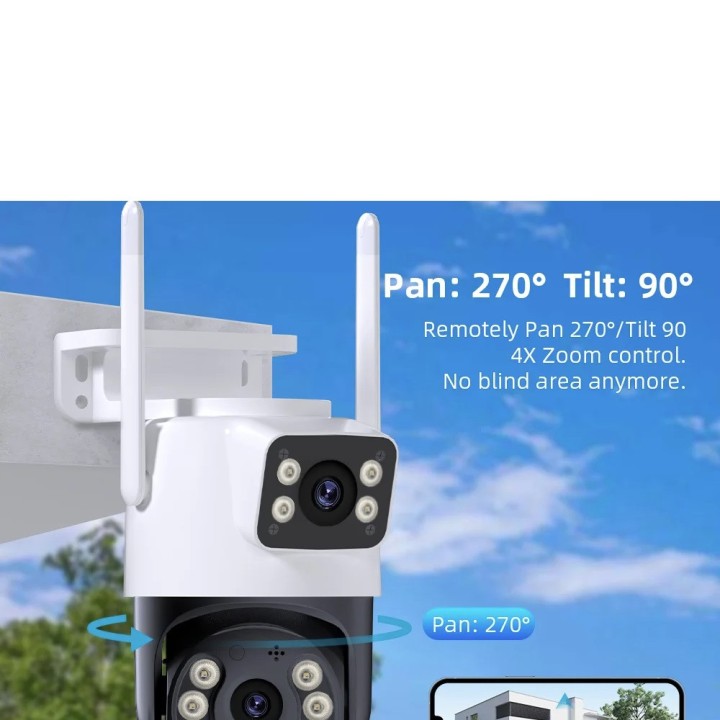 Outdoor PTZ IP WIFI HD 8MP Wireless Night Surveillance Camera AI Audio Dual Lens Screen