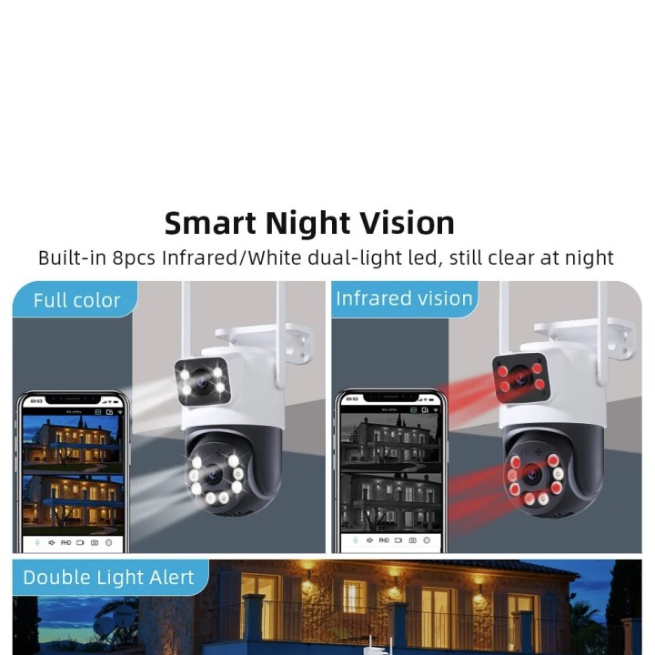 Outdoor PTZ IP WIFI HD 8MP Drahtlose Nachtüberwachungskamera AI Audio Dual-Lens-Bildschirm