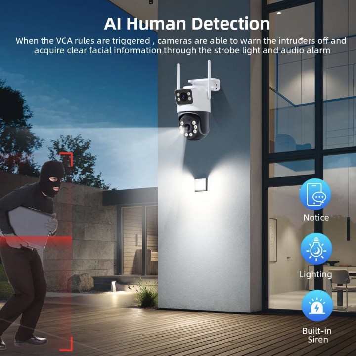 Outdoor PTZ IP WIFI HD 8MP Drahtlose Nachtüberwachungskamera AI Audio Dual-Lens-Bildschirm