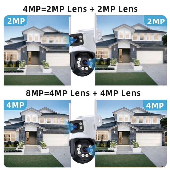 Outdoor PTZ IP WIFI HD 8MP Drahtlose Nachtüberwachungskamera AI Audio Dual-Lens-Bildschirm