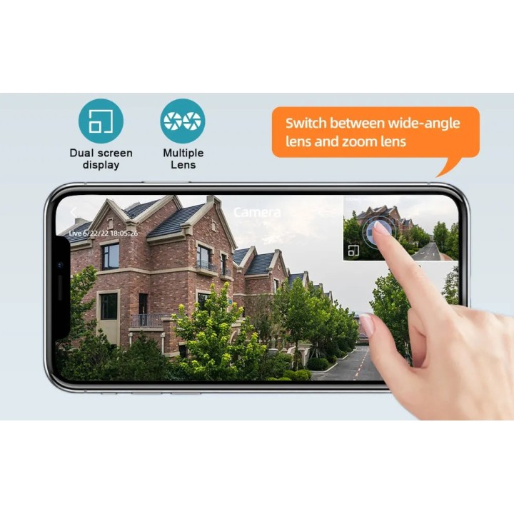 Caméra de Surveillance Extérieure 4G Gsm Sim V380 2 ecrans Cloud 10x Zoom Ip66 Protection Sécurité