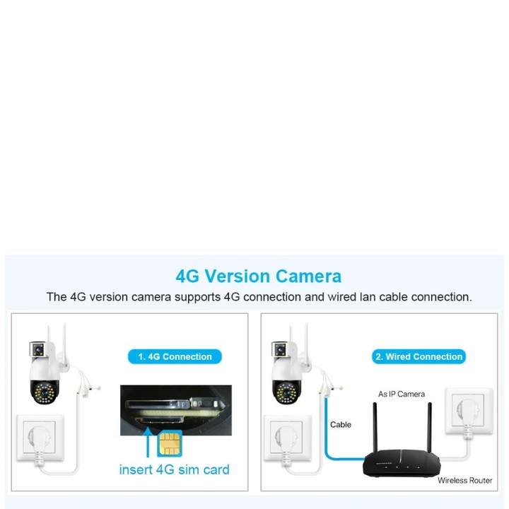 Telecamera di sorveglianza esterna 4G GSM Sim V380 2 schermi cloud Zoom 10x Protezione di sicurezza Ip66