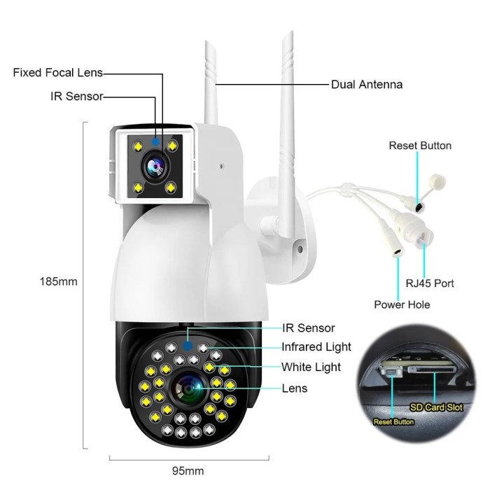 Outdoor Surveillance Camera 4G Gsm Sim V380 2 Cloud Screens 10x Zoom Ip66 Security Protection