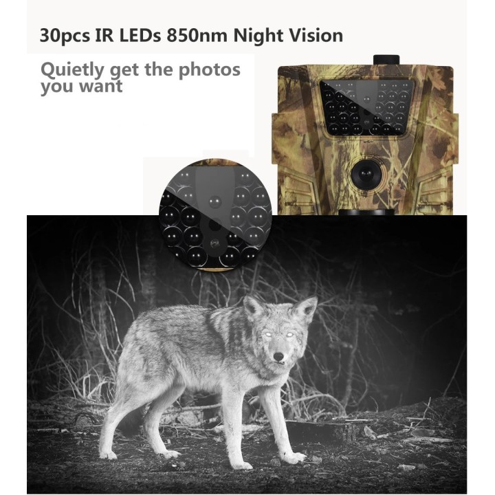 Fotocamera da caccia 12MP 1080P 850nm IR LED IP54 Fotocamera da trail impermeabile Trappole fotografiche Visione notturna HT001B