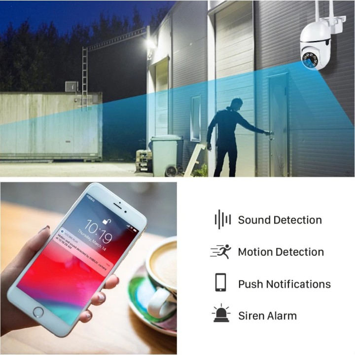 Caméra de surveillance extérieure PTZ IP WIFI hd 2MP/1080P sans fil nocturne ia Audio
