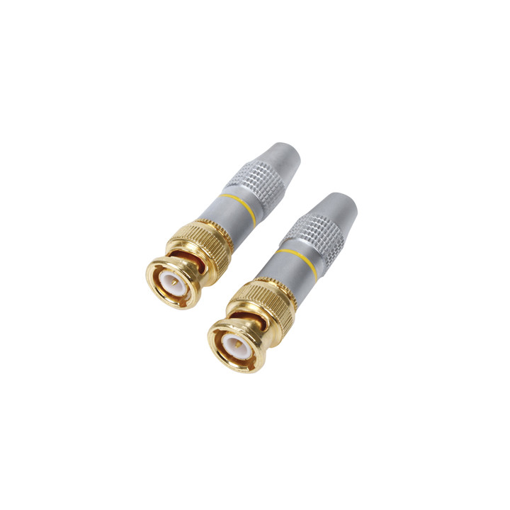 Bnc male plug x 2 audio video connectors yellow gold plated metal konig - 1