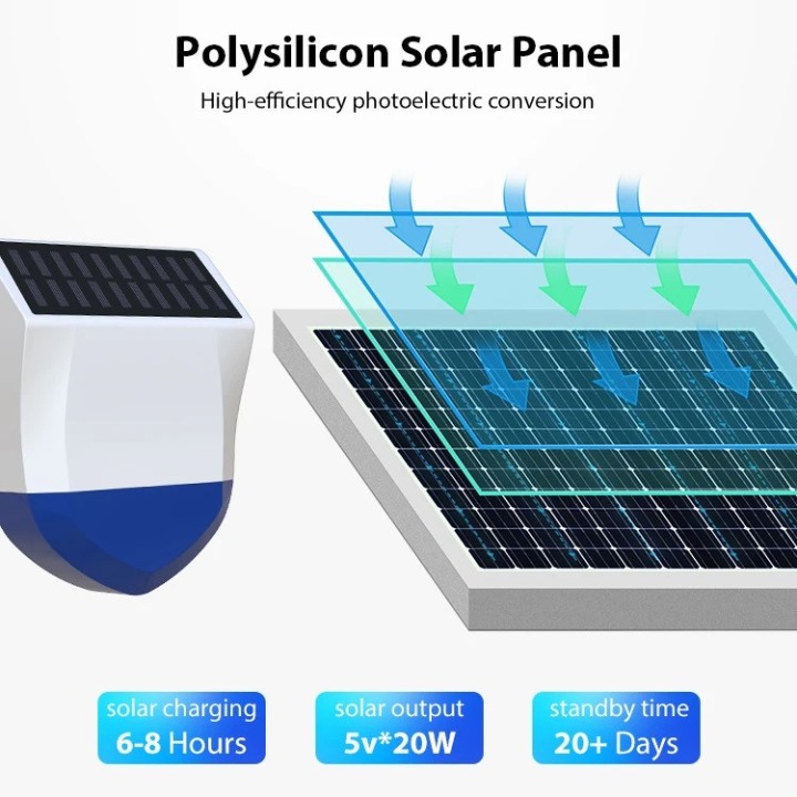 Waterproof outdoor solar siren 95db Wifi + 433MHz tuya battery for rfid APP wireless alarm