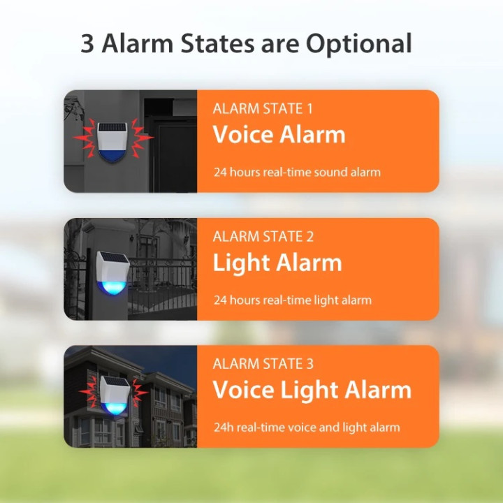Waterproof outdoor solar siren 95db Wifi + 433MHz tuya battery for rfid APP wireless alarm