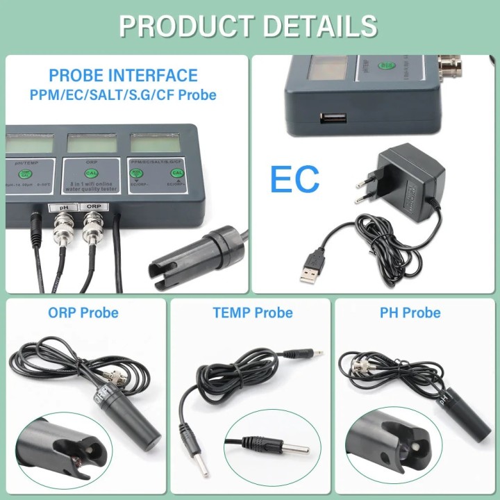 Tuya WiFi registrador piscina 220V temperatura ph orp salinidad TDS probador de agua analizador spa acuario