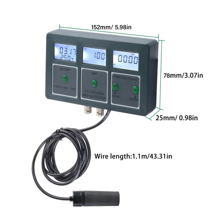 Tuya WiFi Logger SCHWIMMBAD 220V Temperatur pH Redox Salzgehalt TDS Wassertester Analysator Spa Aquarium