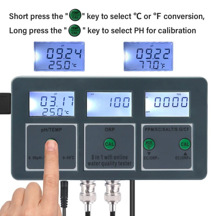 Tuya WiFi Logger SWIMMING POOL 220V temperature ph orp salinity TDS Water tester analyzer spa aquarium