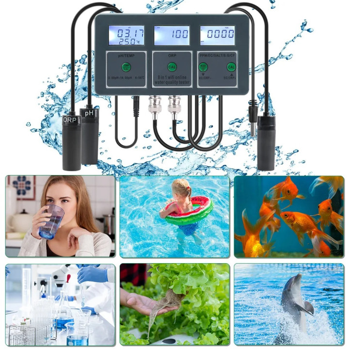 Tuya WiFi Logger SWIMMING POOL 220V temperature ph orp salinity TDS Water tester analyzer spa aquarium