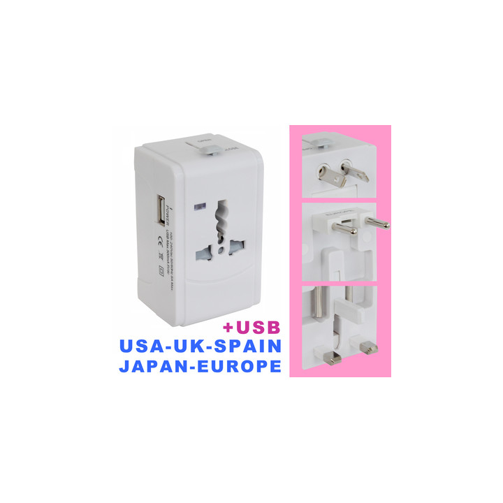 Usb charger + universal travel adapter ac power plug jr international - 2