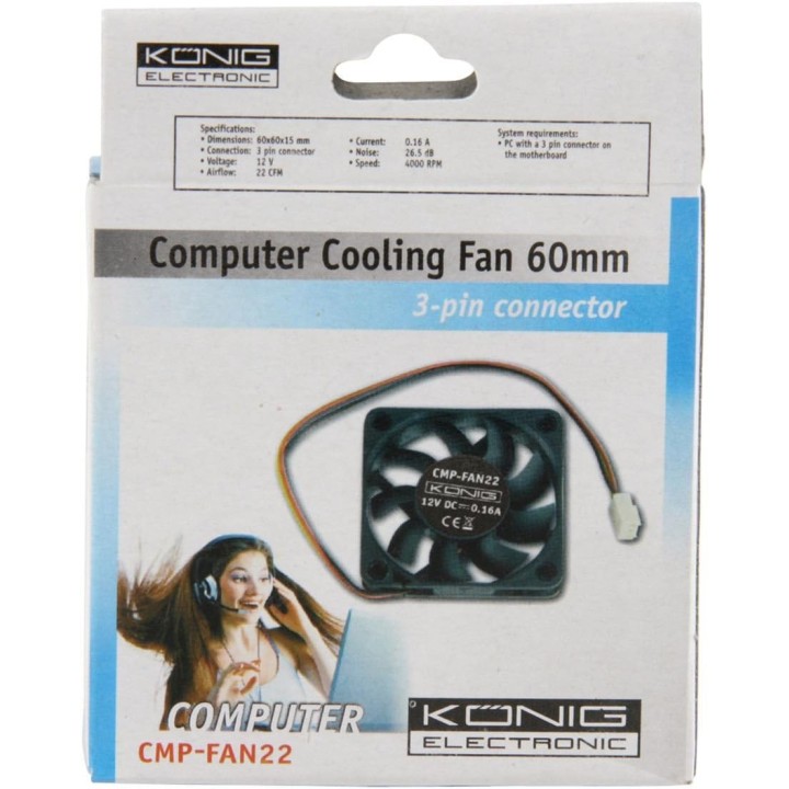 60 millimetri 12v ventola 60x60x15mm connettore a 3 pin cmp fan22 12 könig pc volt