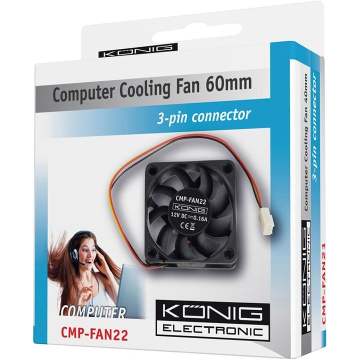 Ventilator 12v 60mm 60x60x15mm cmp fan22 conector 3 pins 12 volt könig pc computer