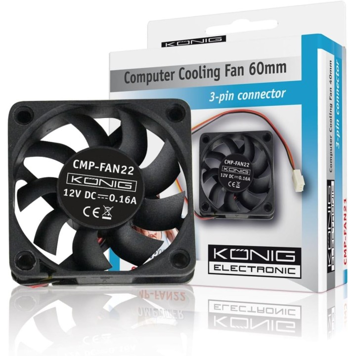 Ventilator 12v 60mm 60x60x15mm cmp fan22 conector 3 pins 12 volt könig pc computer
