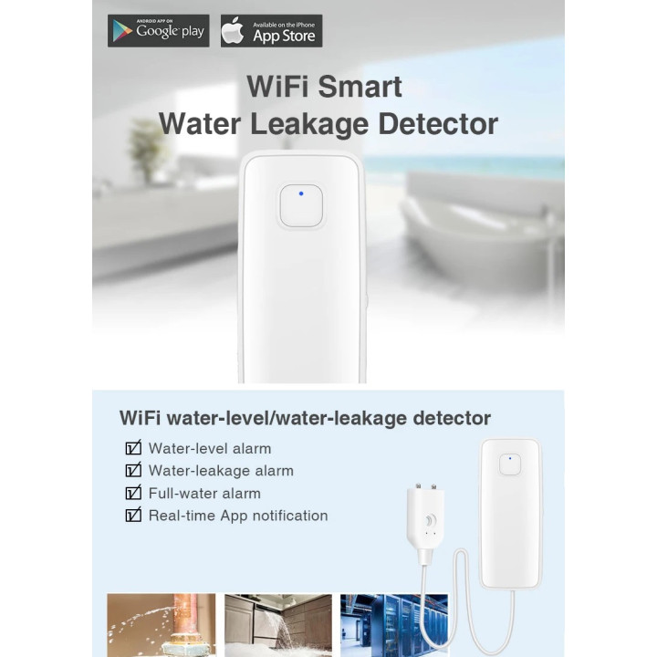 WiFi smart water leak sensor swimming pool overflow level detector tuya smart flood