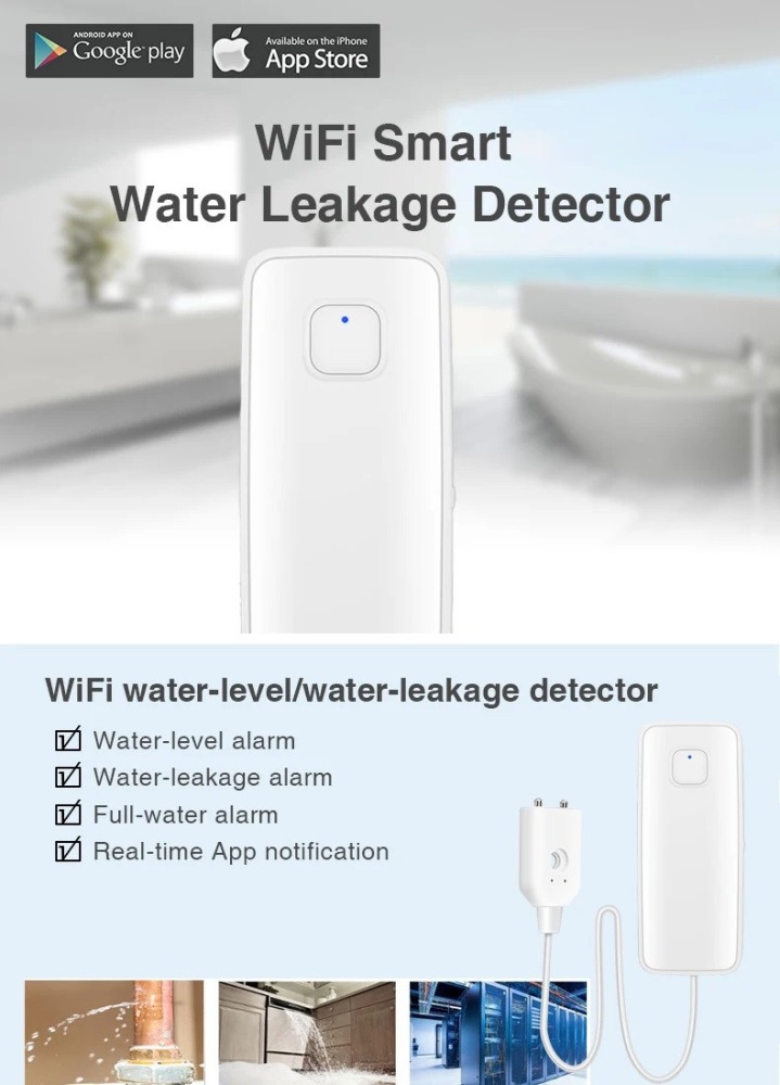 WiFi smart water leak sensor swimming pool overflow level detector tuya smart flood
