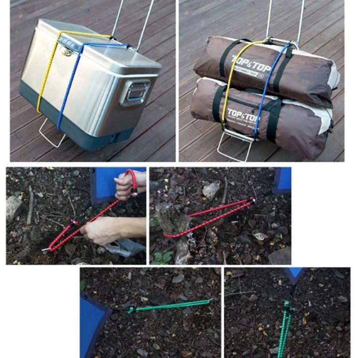 Set mit 6 Seil-Bungees, 2 Spannern 30 cm + 2 elastischen Seilen 40 cm + 2 Bungee-Seilen 60 cm