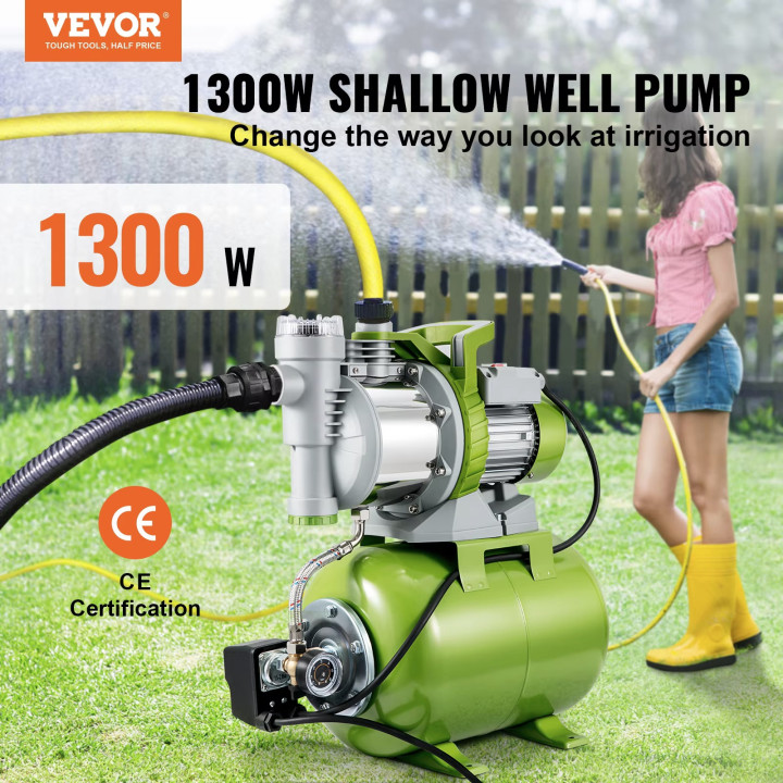 Unidad de refuerzo 1300W Bomba Tanque de presión 4200 L/h Riego 45 m Aspiración 8 m 220V