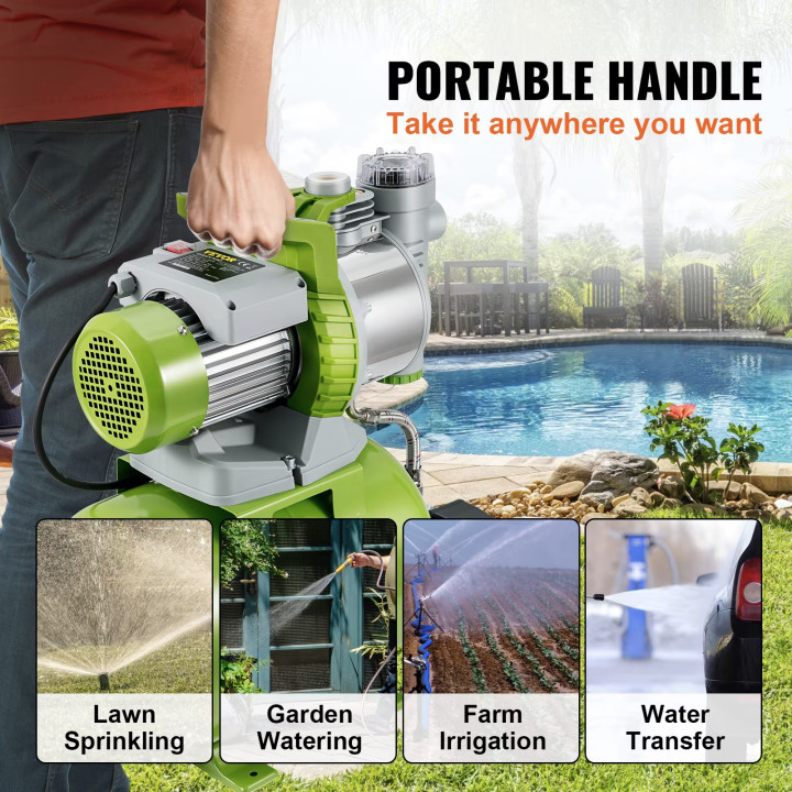 1300W Pressure BBooster Pump 4200 L/h Pressure Tank Watering 45 m Suction 8 m 220V